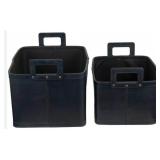 SLEEK LEATHER MODERN STORAGE BASKET WITH HANDLES (