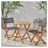 $293 BROWN 3-PIECE WOOD OUTDOOR BISTRO SET, 2-CHAI