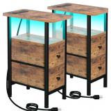 LOAKEKEL NARROW NIGHTSTAND WITH CHARGING STATION,