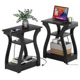 $117 FROMJBEST BLACK END TABLE SET OF 2 WITH CHARG
