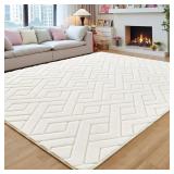 5X7 CREAM WHITE WASHABLE AREA RUG FOR BEDROOM LIVI