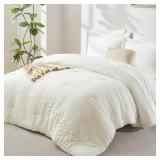 COZYLUX QUEEN COMFORTER SET IVORY SEERSUCKER 7 PIE