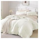 ANDENCY IVORY COMFORTER FULL SIZE, 3 PIECES SOLID