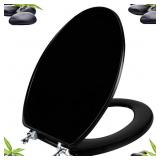 BLACK ELONGATED TOILET SEAT NATURAL WOOD TOILET SE