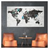 XXL WORLD MAP 51 X 28 INCHES IN 'RESIDUAL GRAY', F