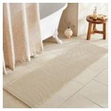 TYUU PALE BEIGE LONG BATHROOM RUG, WAFFLE RUNNER R