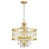 GOLD CRYSTAL CHANDELIER, 5-LIGHT MODERN FARMHOUSE