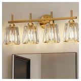 CRYSTAL BATHROOM LIGHT FIXTURES OVER MIRROR, GOLD