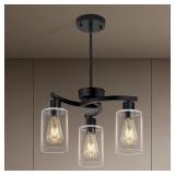 3 LIGHT MODERN DINING CHANDELIERS OVER TABLE BLACK