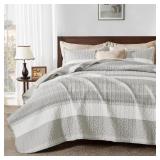 ANDENCY KING SIZE QUILT SET LINEN GREY, 3 PIECES S