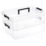 JUXYES 2-TIERS STACK CARRY STORAGE BOX WITH HANDLE