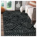 WONNITAR MOROCCAN 3X5 RUG, BLACK WASHABLE SMALL RU