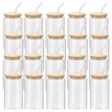 YOUKE OLA 20 PACK GLASS CUPS WITH BAMBOO LIDS AND