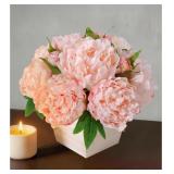 ARTIFICIAL PEONIES FLOWERS WITH WOOD PLANTER, 12PC