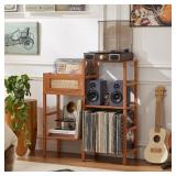 LELELINKY RECORD PLAYER STAND, BROWN WOOD RECORD H