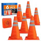 TENKAIWICK 18 INCH 6 PACK TRAFFIC CONES,COLLAPSIBL