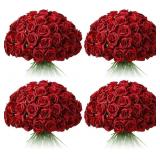 TIFULY 100 PCS RED ROSES ARTIFICIAL FLOWERS BULK,
