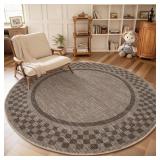 4FT WASHABLE ROUND RUG FOR ENTRYWAY MODERN CHECKER