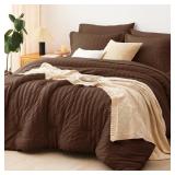 COZYLUX KING SIZE COMFORTER SET BROWN SEERSUCKER 7