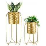 TRIROCKS SET OF 2 PLANTERS WITH STAND LARGE GOLD P
