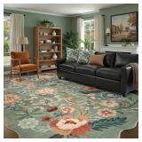 DCX VINTAGE FLORAL RUG 8X10, WASHABLE SAGE GREEN R