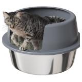 BOOCHE ROUND HIGH-SIDED STAINLESS STEEL CAT LITTER