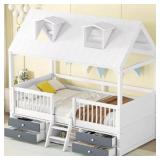 $686 WHITE WOOD FRAME TWIN SIZE HOUSE PLATFORM BED