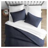 SQUARE NAVY TWIN PERFORMANCE QUILTED COVERLET SET