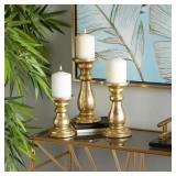 GOLD MANGO WOOD TURNED STYLE PILLAR CANDLE HOLDER