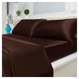 4-PIECE BROWN-CHOCOLATE SOLID SATIN MICROFIBER KIN