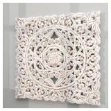 HANDMADE SQUARE FLORAL INTRICATELY CARVED WHITE WA