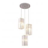 3-LIGHT SILVER MODERN SHADED PENDANT LIGHT WITH CL