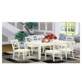 $750 7-PIECE LINEN WHITE FINISH SOLID WOOD TOP DIN