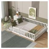 $392 WHITE RUBBER WOOD FRAME QUEEN SIZE PLATFORM B