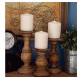 BROWN MANGO WOOD TURNED STYLE PILLAR CANDLE HOLDER