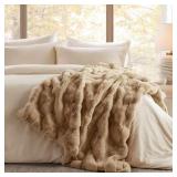CAMILLE TAN POLYESTER FAUX FUR THROW BLANKET