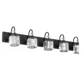 $139 RALBAY MODERN CRYSTAL BLACK 5-LIGHT BATHROOM