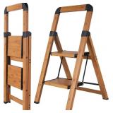 STEP LADDER 2-STEP WOODGRAIN FINISH ALUMINUM FOLDI