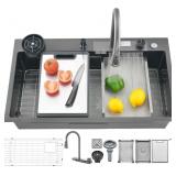 $216 26" X 19.7" BLACK-GRAY WATERFALL KITCHEN SINK