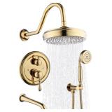 $280 ENGA BRIGHT GOLD BRASS SHOWER TUB FAUCET SYST