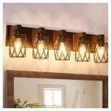 $128 5-LIGHT FARMHOUSE BATHROOM VANITY LIGHT, WOOD