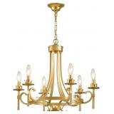 $120 MODERN GOLD CANDLE CHANDELIER, 6-LIGHT FARMHO