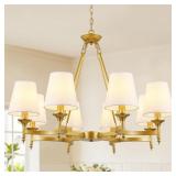 $162 CNRATYE LARGE GOLD CHANDELIER WITH WHITE SHAD