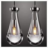 $329 RAINDROP PENDANT LIGHTS SET OF TWO, NICKEL PE