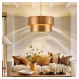 $214 GOLD CHANDELIER LIGHT FIXTURE, 21" DRUM CHAND
