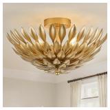 $140 GOLD SEMI FLUSH MOUNT CEILING LIGHT VINTAGE M