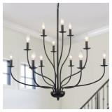 $136 BLACK CHANDELIER 12 LIGHT, LARGE MODERN FARMH