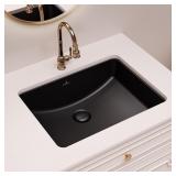 BLACK UNDERMOUNT BATHROOM SINK, 18 X 14 INCH RECTA