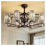 $343 34" CRYSTAL CHANDELIER CEILING FAN 8 LIGHTS V