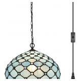$130 TIFFANY PENDANT LIGHT PLUG IN STAINED GLASS H